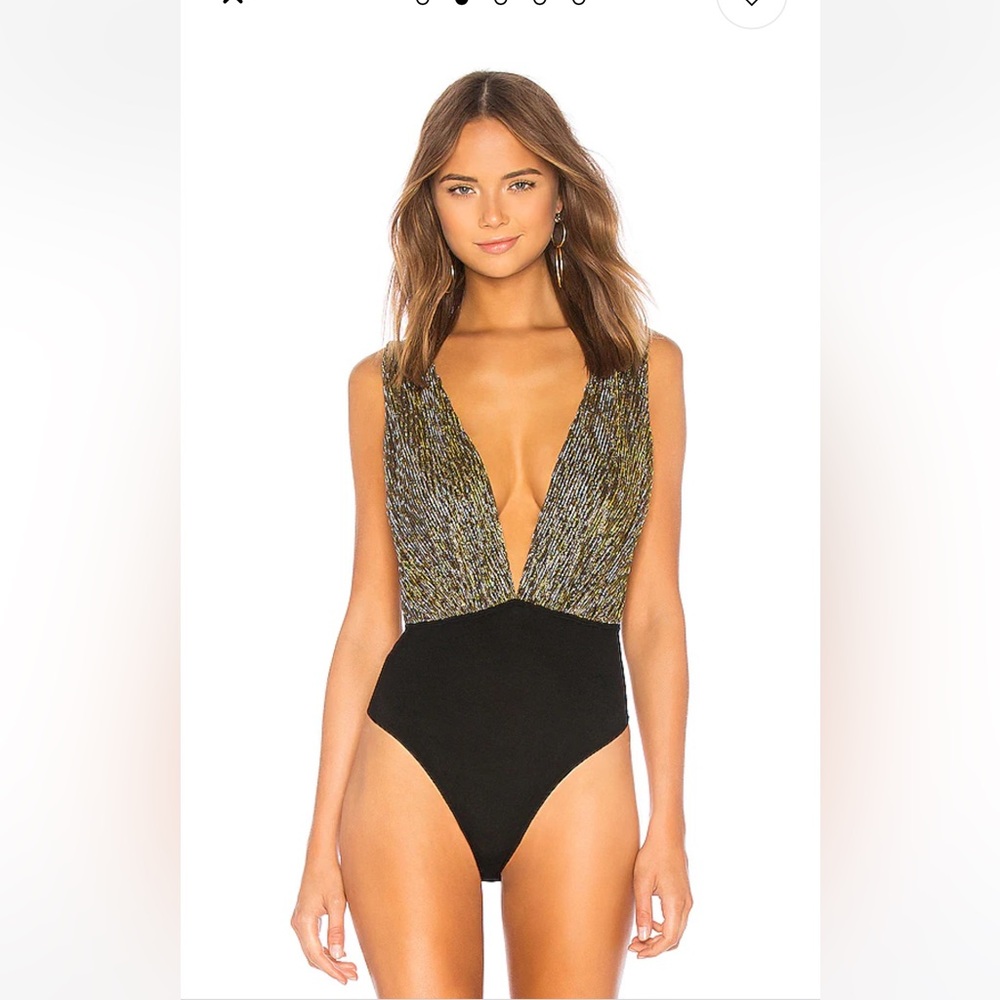Superdown Gold Deep V Bodysuit Sz XXS